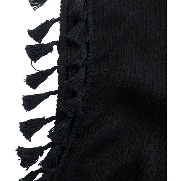 WALTER BAKER Black Knit Fringe Tassel Acapulco Kaftan Shawl - Picture 8 of 10